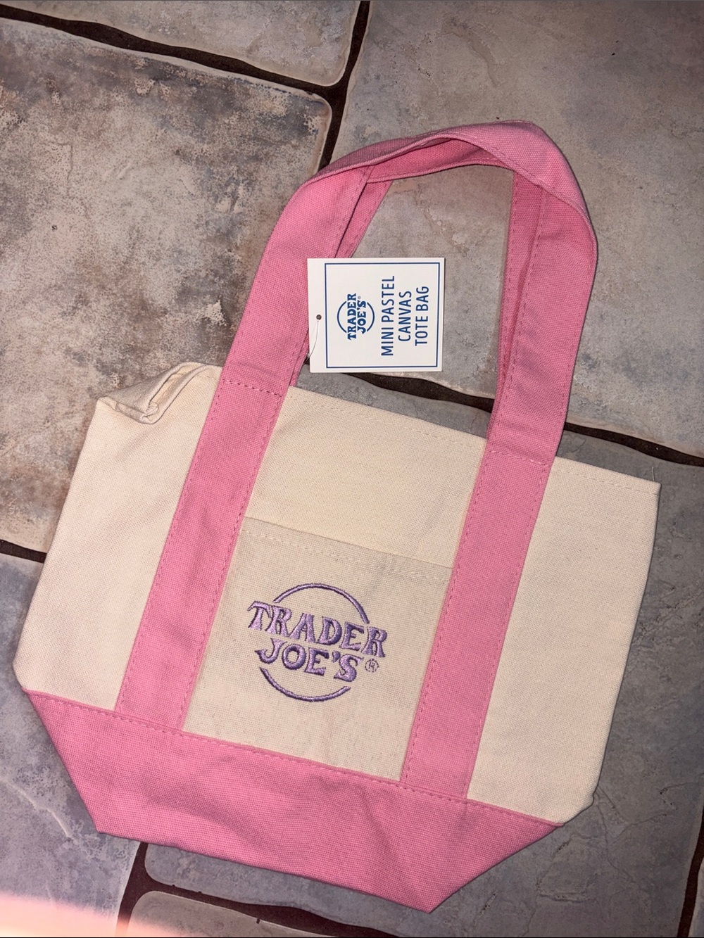 Trader Joe's Pink & Cream Canvas Shopper Tote - Picture 2 of 3